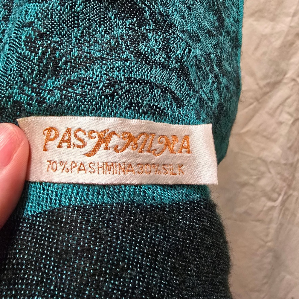 Teal Paisley Pashmina Silk Blend Scarf Shawl Wrap Fringe